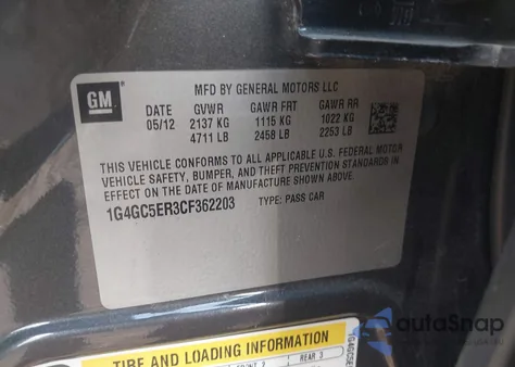 2012 Buick Lacrosse Leather Group z USA, uszkodzony, nr VIN 1G4GC5ER3CF362203